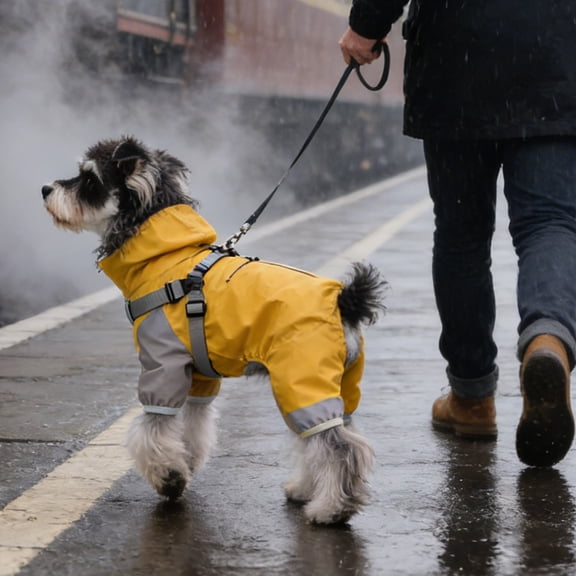 Gytml Dog Raincoat With Detachable Hood, Windproof Waterproof Jacket With Elastic Adjustable Buckles, Lightweight 4 Legs Rain Dog Jacket With Built-In Harness, Breathable Mesh Yellow1-One Size
