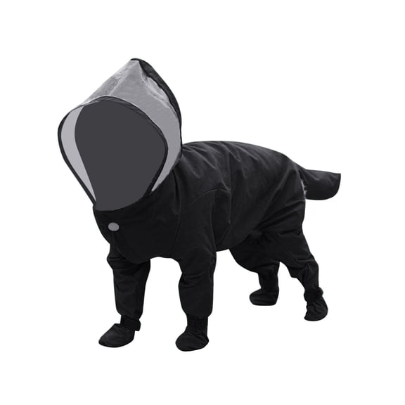 Gytml Dog Raincoat, Waterproof Full Coverage 4 Legs Rain Jacket With Transparent Hood, Lightweight Rain Coat With Adjustable Snaps For Small Medium Dogs Black-XL