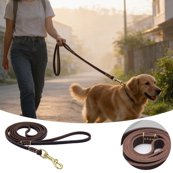 Gytml Dog Training Leash, 59 Inch Durable Walking Lead With Brass Snap Hook And Handle, Leather Control Leash For Small Medium Dogs Cats Daily Walks & Outdoor Use(Brown-150cm)