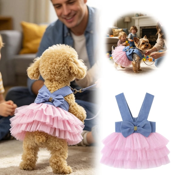 Gytml Dog Tutu Dress, Layered Tulle Puppy Outfit With Bowknot, Breathable Summer Apparel For Small To Medium Dogs, Photo & Party Wear(Pink-S)