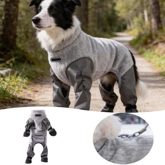Gytml Dog Winter Coat With Built-In Boots, Waterproof Insulated Full Body Dog Snowsuit, Reflective Dog Jacket With Non-Slip Sole For Small Medium Dogs Outdoor Walking Grey-XXL