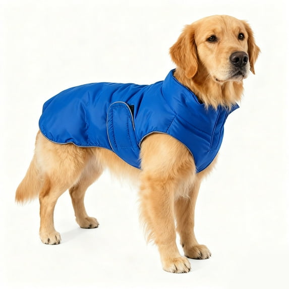 Gytml Dog Winter Jacket, Adjustable Waterproof Dog Warm Coat,Turtleneck Windproof Dog Winter Coat With Zipper, Lightweight Doggy Snow Jacket Pet Coats For Small Medium Large Dogs Blue-XXL