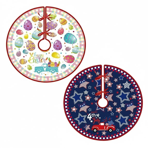 Gytml Double-Sided 4Th Of July Easter Tree Skirt, 1Pc Reversible Fade-Resistan Patriotic Star Easter Egg Tree Skirt For Holiday Seasonal Decor Blue-90cm