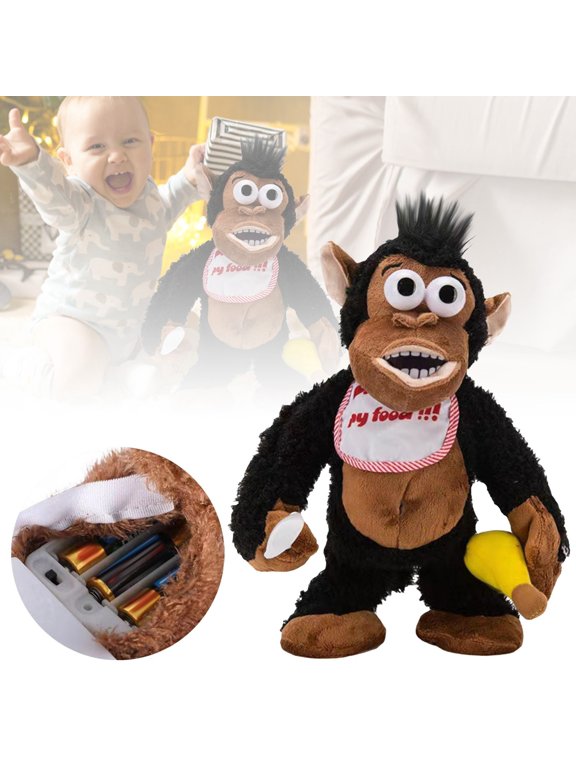 Electric Plush Monkey Toy, Interactive Moving Singing Stuffed Animal, Battery Operated Plush Toy For Party Birthday Gift(Black-11.02In)