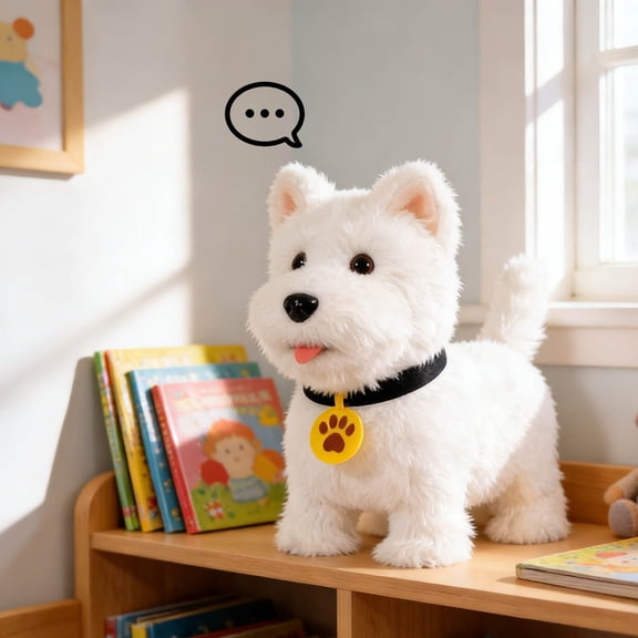 Gytml Electronic Walking Stuffed Dog Toy, Realistic Interactive Puppy Pet Dog, Walking, Barking,Wagging Tail & Talking,Present Pet Gifts For Boys Girls White-28x24x15cm