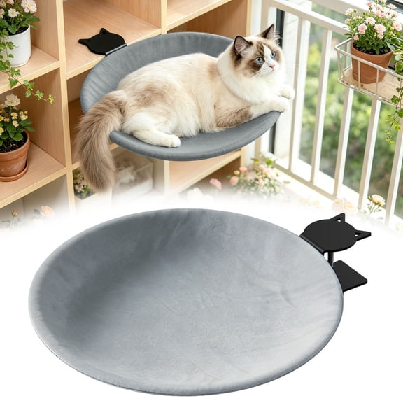 Gytml Elevated Cat Bed For Desk & Windowsill, Cozy Soft Plush Cat Perch With Sturdy Metal Base, Removable Space-Saving Indoor Cat Bed(Grey-41.5X6cm)