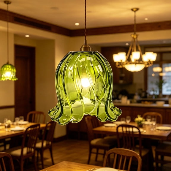 Gytml Flower Glass Pendant Lamp Shade, Replacement Translucent Flower Lampshade Cover For Kitchen Dining Cafe Bar Pendant Light Fixture(Green-6.29")