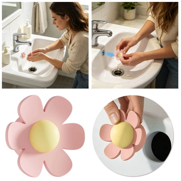 Gytml Flower Shaped Sink Overflow Cover, Waterproof Sink Hole Stopper, Anti-Leak Anti-Overflow Replacement Plug For Bathroom & Kitchen Sinks(Pink-1.5Inch)