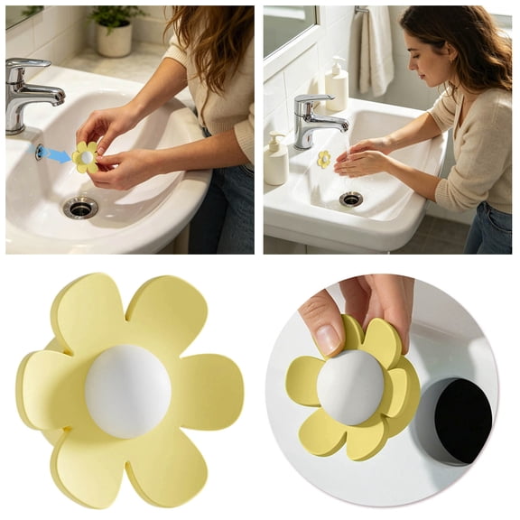 Gytml Flower Shaped Sink Overflow Cover, Waterproof Sink Hole Stopper, Anti-Leak Anti-Overflow Replacement Plug For Bathroom & Kitchen Sinks(Yellow-1.5Inch)