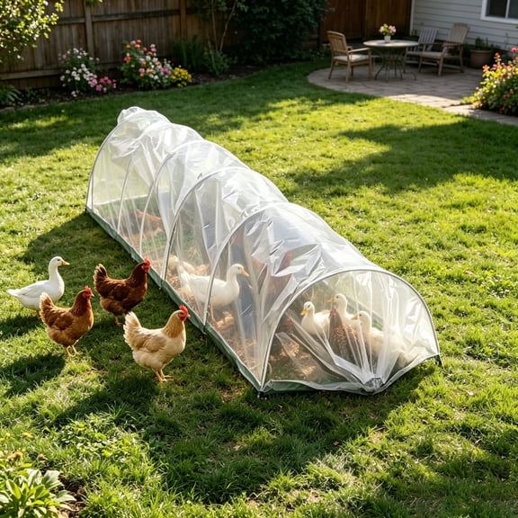 Gytml Foldable Mesh Chicken Run Tunnel Portable Backyard Poultry Playpen Breathable Net Duck Rabbit Enclosure Outdoor Predator Resistant Small Animal Raising Pen(White2-118.11"×17.72")