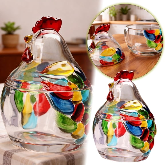 Gytml Glass Hen-Shaped Candy Jar With Lid, Colorful Durable Cookie Storage Containers For Home Office Decoration, Kitchen Ornaments Idea For Chicken Lovers Red-17x12cm