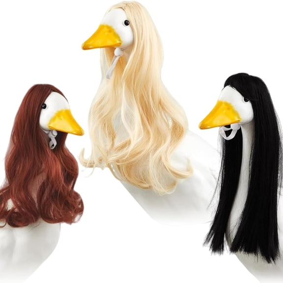 Gytml 3PCS Novelty Pet Goose Wig Set, Long Wavy Synthetic Hair Wigs For Geese Chickens, Funny Pet Accessories For Parties & (Beige-45cm)