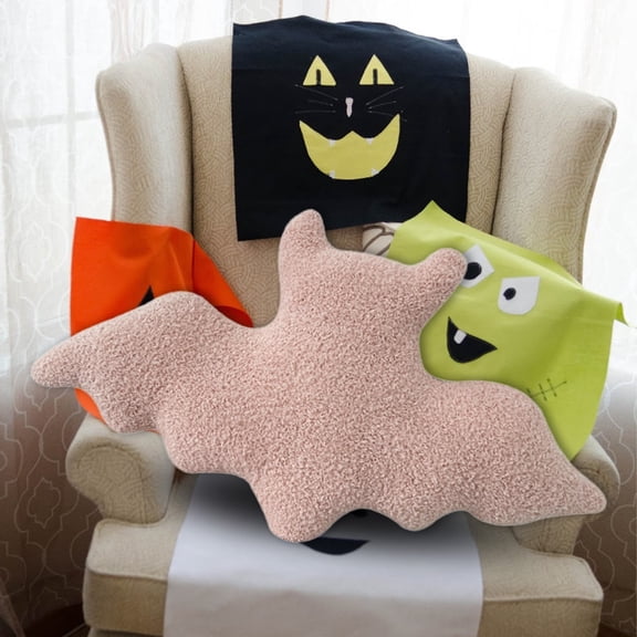 Gytml Halloween Bat Shaped Throw Pillow, Soft Fuzzy Plush Bat Cushion, Decorative Pillow For Sofa Bed Couch Holiday Home Decoration(Pink-大号)