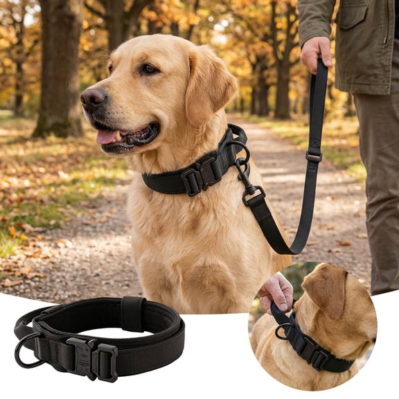 Gytml Heavy-Duty Handle Dog Collar, Thick Padded Control Collar, Tactical Adjustable Neckband For Medium Large Dogs Black-XL