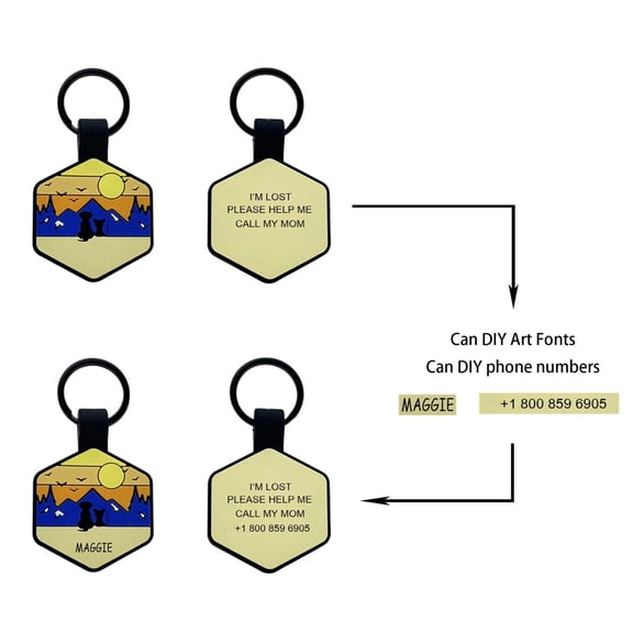 Gytml Hexagon Custom Engraved Pet Id Tags, Double-Sided Anti-Lost Name Tags, Durable Black Laser Engraved Pet Identification For Dogs Cats Yellow-4.5cm