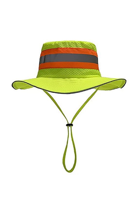 High Visibility Reflective Safety Sun Hat, Wide Brim Uv Protection Hi-Vis Outdoor Work Hat With Adjustable Chin Strap(Light Green-A)