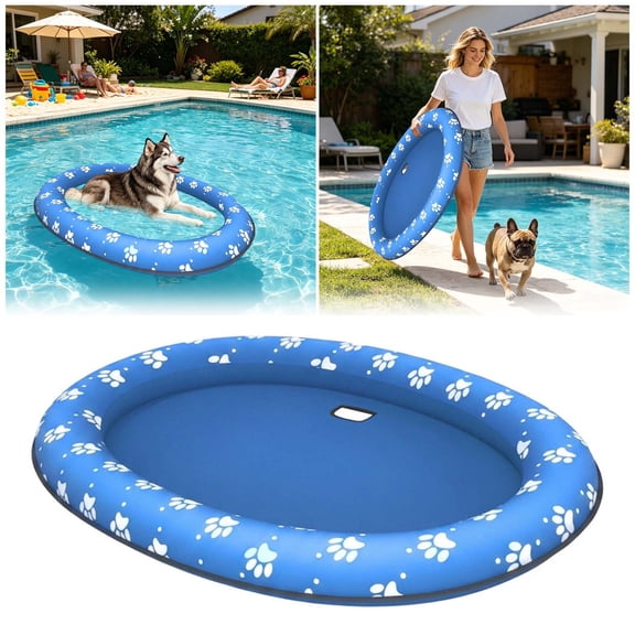 Gytml Inflatable Dog Pool Float, Pet Floating Bed Mat With Holes, Durable Nylon Summer Pool Float For Dogs Cats Lake Use(Blue-135X90cm)
