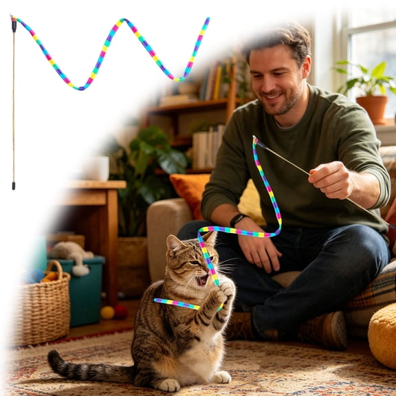 Gytml Interactive Cat Rainbow Wand Toys, Rainbow Striped Cat Wand String, Indoor Exercise Wand For Hunting Instinct & Boredom Relief(Pink1-86cm)