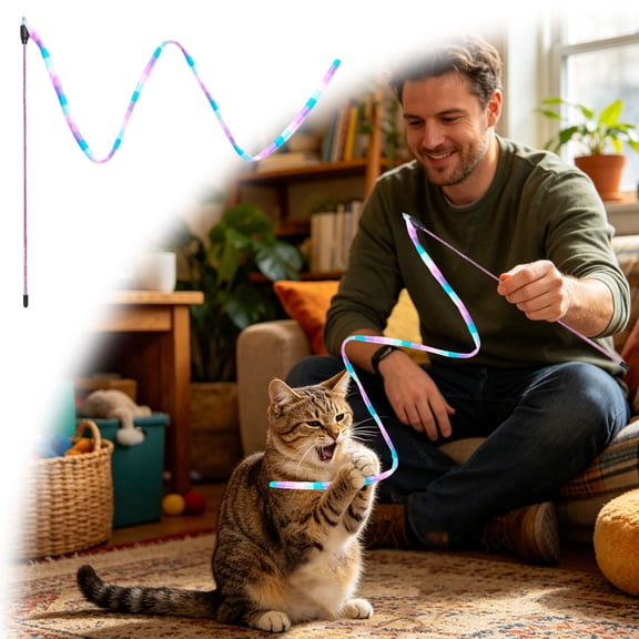 Gytml Interactive Cat Rainbow Wand Toys, Rainbow Striped Cat Wand String, Indoor Exercise Wand For Hunting Instinct & Boredom Relief(Pink2-86cm)