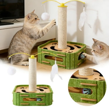 POPETPOP Cat Scratcher Toy - Sisal Scratching Ball With Wooden Base For Cats
