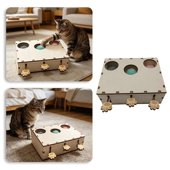 Gytml Interactive Cat Whack-A-Mole Toy, Wooden Puzzle Teaser Game For Indoor Cats, Stimulating Mental & Physical Activity Play(A-28X21X9Cm)
