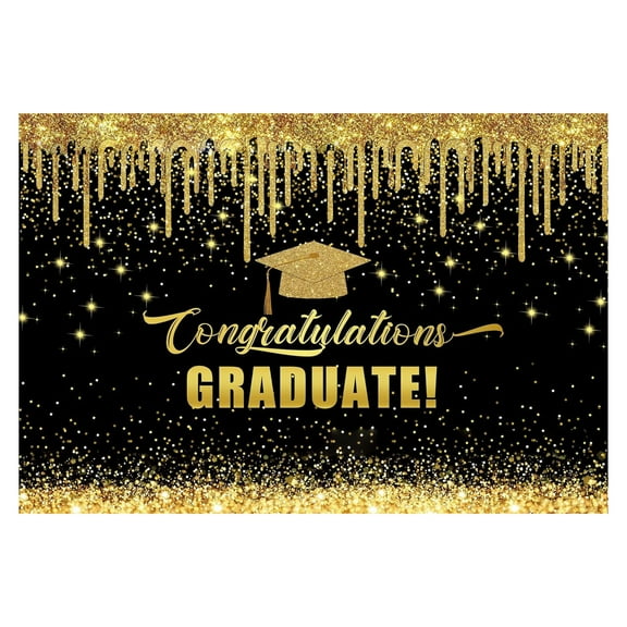 Gytml Large Graduation Backdrop Banner, Black Gold Congrats Grad Sign, 70.87×43.31 Inch For Party Photoshoot & Decor(Black1-70.87×43.31 Inch)