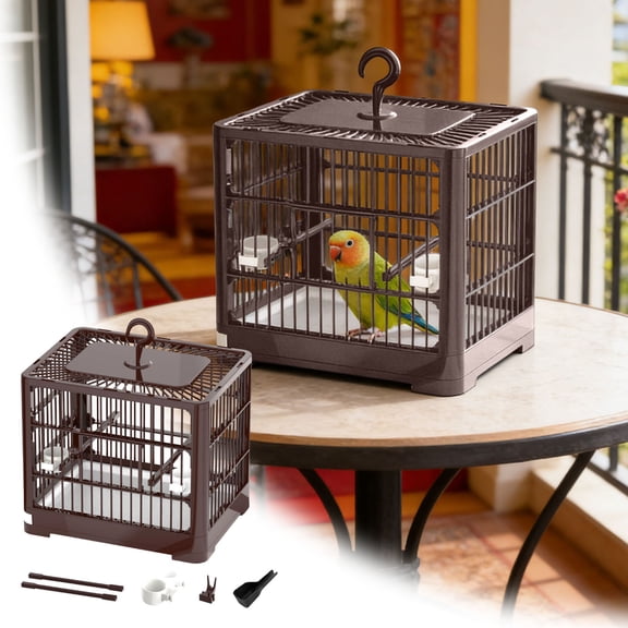 Gytml Lightweight Small Bird Cage, Portable Travel Bird Carrier, Durable Plastic Bird Cage With Accessories For Outdoor Travel, Vet Visits & Home Use brown-30x23x26cm