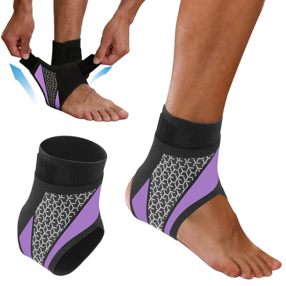 Gytml Mesh Ankle Support Brace Right Foot Adjustable Velcro Ankle Stabilizer Sleeve Compression Anti-Sprain Thin Ankle Guard For Outdoor Sports(Purple-Right Foot)