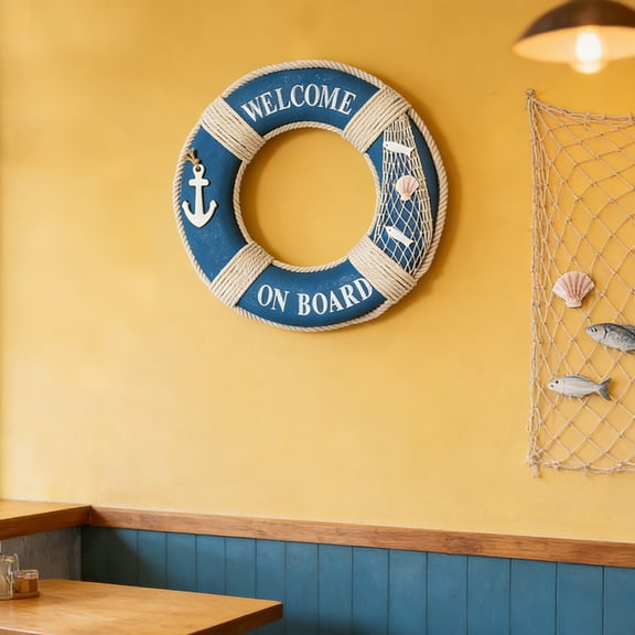 Gytml Nautical Lifebuoy Wall Decor, Welcome On Board Sign, Decorative Life Ring Coastal Wall Art For Beach Home Bathroom Restaurant Theme Decor(Green-15.75")