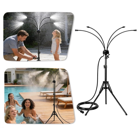 Gytml Outdoor Misting System, Adjustable Tripod Stand With 5 Nozzles, Patio Garden Backyard Cooling Kit For Summer Heat Relief(Black-110Cm)