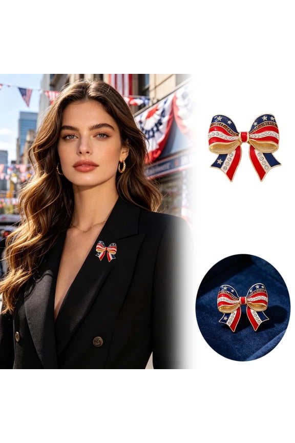 Patriotic Bow Enamel Lapel Pin, American Flag Rhinestone Brooch, Sparkly Jewelry For 4Th Of July Outfits, Parties & Patriotic Events(Bow-1Pcs)