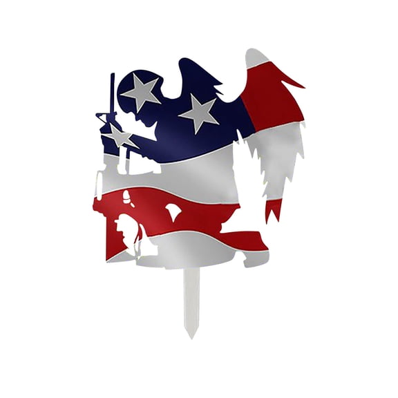 Gytml Patriotic Kneeling Soldier Cross Garden Stake, American Flag Pattern Memorial Yard Sign, 11." Metal Outdoor Decor For Independence Day & Memorial Day(C-11.")
