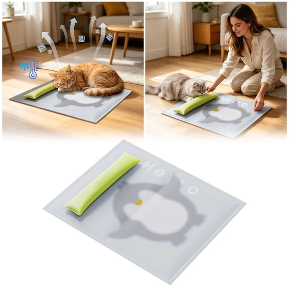 Gytml Pet Cooling Mat With Built-In Pillow, Non- Neck Support Pet Bed Pad, Cozy Summer Sleeping Accessory For Dogs Cats Daily Napping(Light Green-50X40cm)