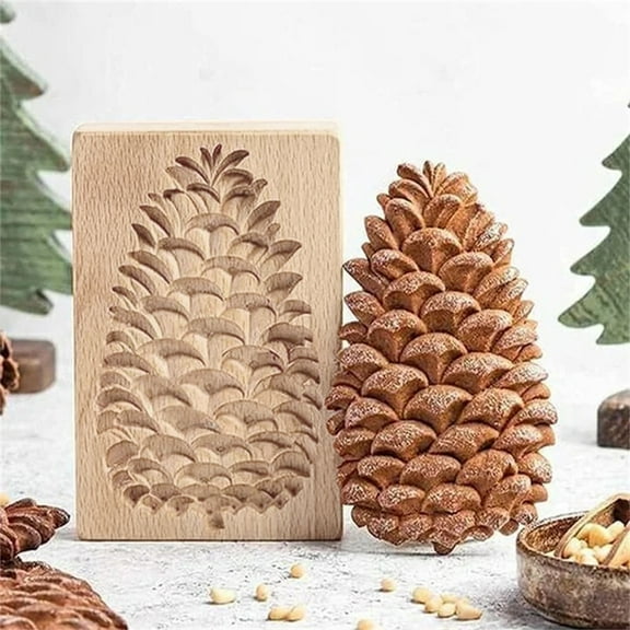 Gytml Pine Cone-Shaped Wooden Cookie Biscuit Mould, 3D Embossing Craft Decorating Baking Tool, Non-Stick & Pure Natural Wood Suitable For Christmas Festivals Kitchen Diy Gold One Size