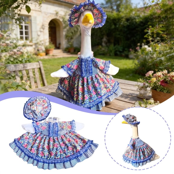 Gytml Porch Goose Outfit, Blue Rose Print Porch Goose Clothes For 23" H Decorative Geese Soft Cozy Fabric Winter Outdoor Yard Lawn Garden Decor Blue-41cm