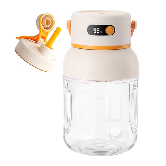 Gytml Portable Juicer Cup With Temperature Display, Dual Lid Design Rechargeable Juicer Blender For Fresh Juice, Smoothies & Outdoor Use(White3-1200ml)