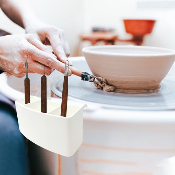 Gytml Pottery Wheel Tool Holder, Clip-On Splash Pan Tool Organizer, Universal Fit Easy Clean Clay Tool Caddy For Ceramic Sculpting Studio Hobbyist Pottery Throwing(White-3 Slot)