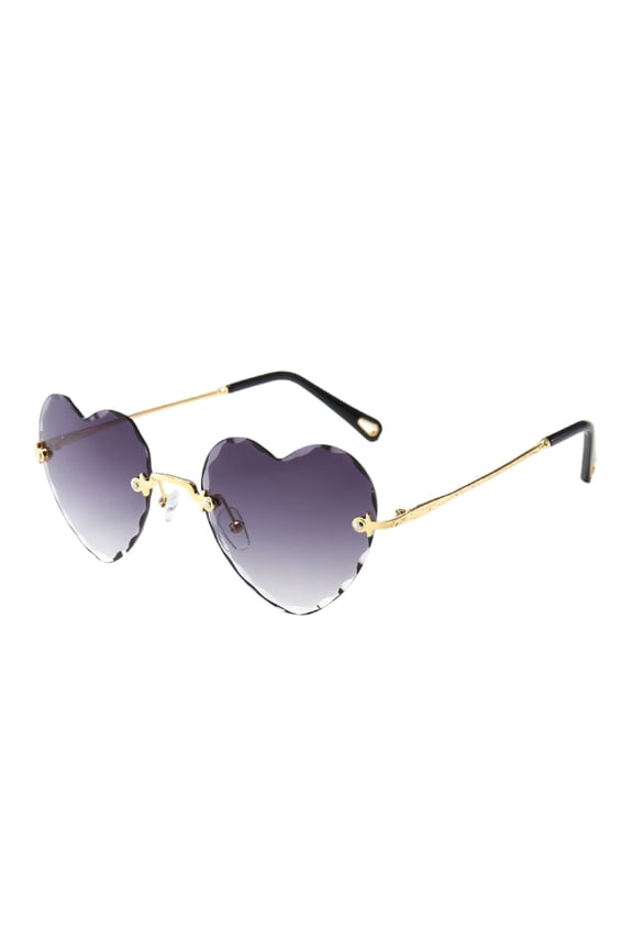 Rimless Heart Shaped Sunglasses Gradient Lens Protection Eyewear Lightweight Love Heart Sun Glasses For Women Party Beach Photo Props(Grey-14.5cm)