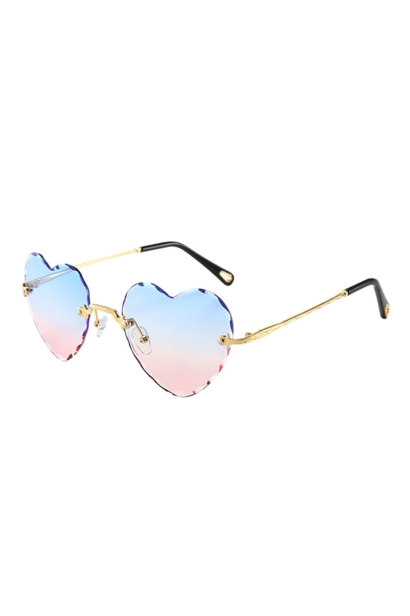 Rimless Heart Shaped Sunglasses Gradient Lens Protection Eyewear Lightweight Love Heart Sun Glasses For Women Party Beach Photo Props(Light Blue-14.5cm)