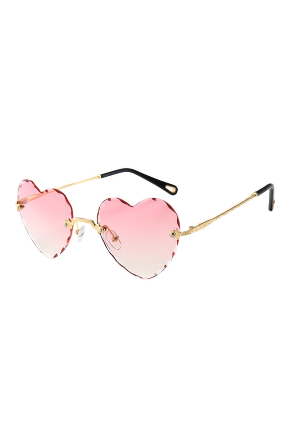 Rimless Heart Shaped Sunglasses Gradient Protection Eyewear Lightweight Love Heart Sun Glasses For Women Party Beach Photo Props(Pink-14.5cm)