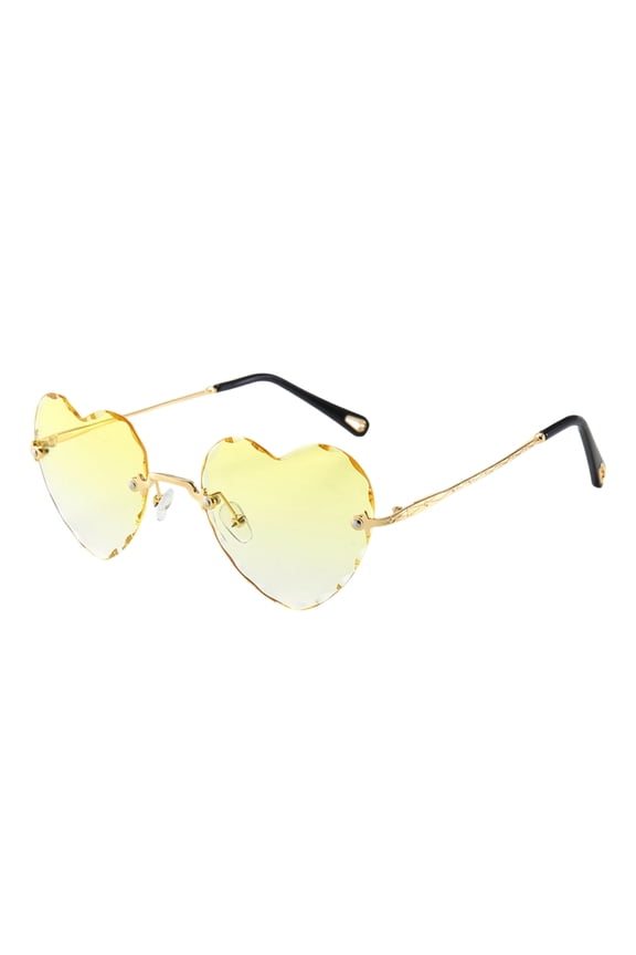 Rimless Heart Shaped Sunglasses Gradient Lens Protection Eyewear Lightweight Love Heart Sun Glasses For Women Party Beach Photo Props(Yellow-14.5cm)