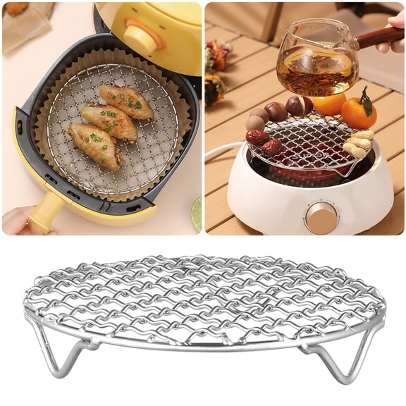 Gytml Round Stainless Steel Cooling Grill Rack With Support Feet Thick Woven Metal Grid Multi Purpose Stove Top Roast Tray For Home Baking Tea Warmer Bbq Cooking Accessory(Silver-7.87 Inch)