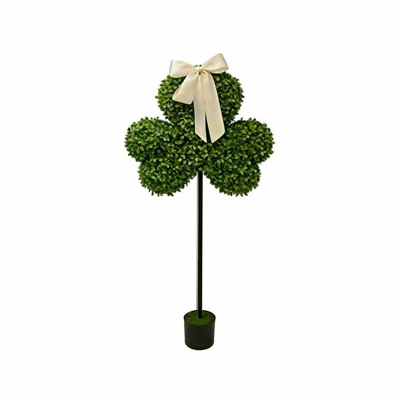 Gytml Shamrock Topiary, St. Patrick'S Day Artificial Shamrock Shaped Decor With Bow, 30 Inch Indoor Outdoor Potted For Home, Patio, Table Centerpiece Green-75cm