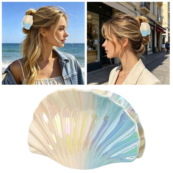 Gytml Shell Hair Claw Clip, Large Non- Beach Hair Accessory Fashionable Seashells Hair Barrettes For Women Summer Vacation Daily Wear(Blue-2.44X3.74Inch)