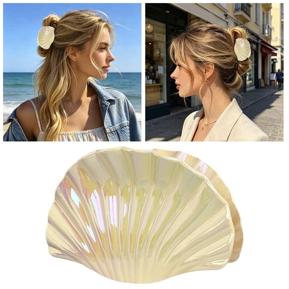 Gytml Shell Hair Claw Clip, Large Non- Beach Hair Accessory Fashionable Seashells Hair Barrettes For Women Summer Vacation Daily Wear(Yellow-2.44X3.74Inch)