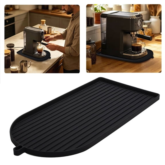 Gytml Silicone Coffee Machine Drip Tray, Anti-Spill Water Draining Mat, Waterproof Kitchen Counter Protector For Coffee Makers Home Bars & Small Appliances(Black-16.54" X 7.87")