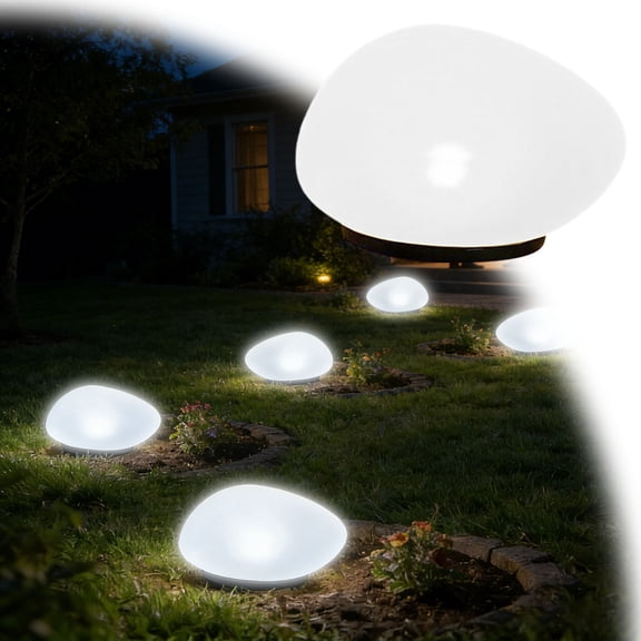 Gytml Solar-Powered Pebble Path Light, Led Stone-Shaped Garden Lamp, Outdoor Waterproof Decorative Yard Light(White-14.5X8.5Cm)