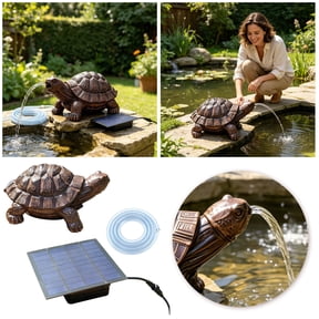 Gytml Solar Powered Turtle Fountain Pump, Resin Tortoise Spitter Pond Water Feature, Solar Panel Outdoor Garden Fountain Kit With Tube For Backyard Pond Pool Landscape Decor(Grey-7.68")