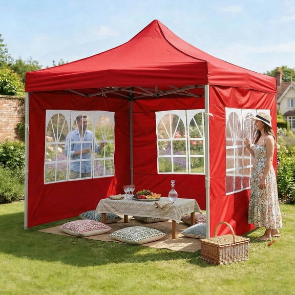 Gytml Square Canopy Replacement Side Panel, Water Resistant Tent Side Wall With Transparent Mesh Window, Foldable Outdoor Shelter Fabric Screen For Pop Up Canopy Frame(Red-118")