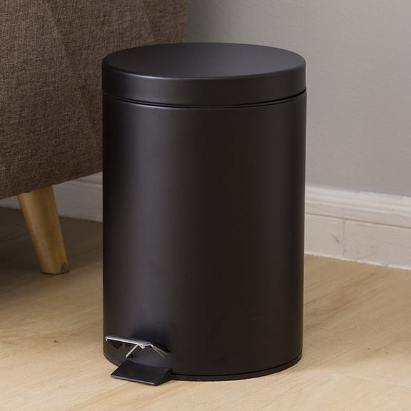 Gytml Stainless Steel Bathroom Can With Lid ,Detachable Black Round Garbage Can,Low Noise Multifunctional Small Metal Step Wastebasket For Office, Bedroom, Toilet Black-25cmÃ17cm